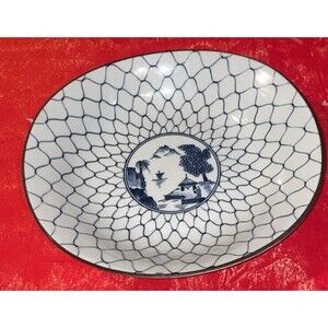 Saikai Pottery Japanese Indigo Pattern Porcelain Rice Bowl 8" Hasami, Japan